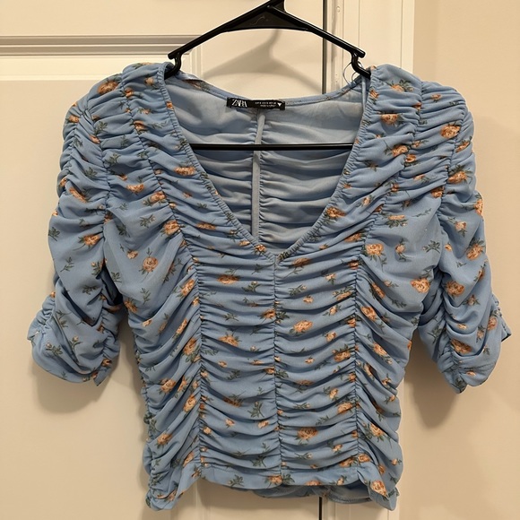 Zara blue tulle floral print top - Picture 3 of 3